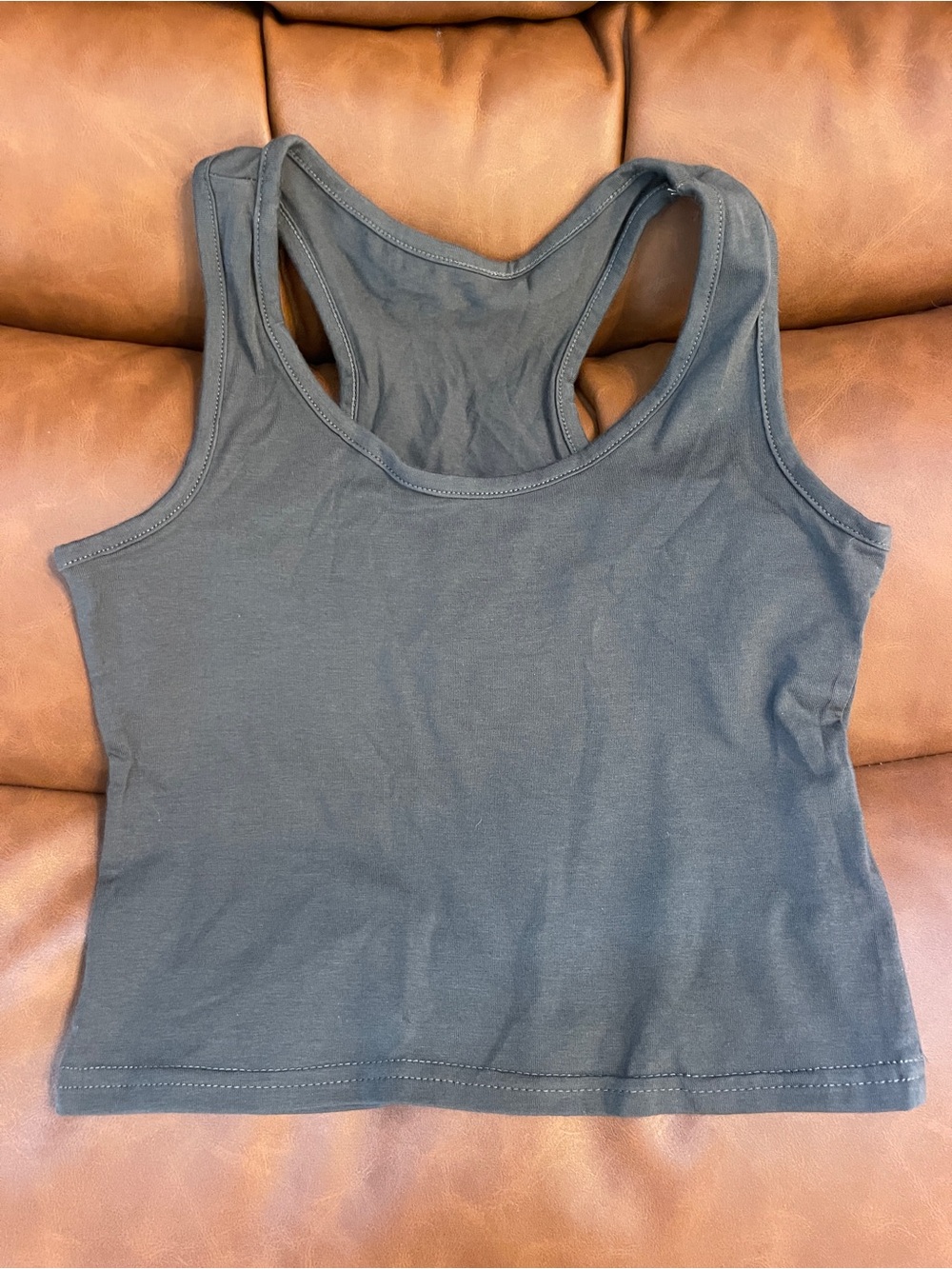NWOT Dark Gray Grey Charcoal Sleeveless Racerback Cropped Tank Crop Top